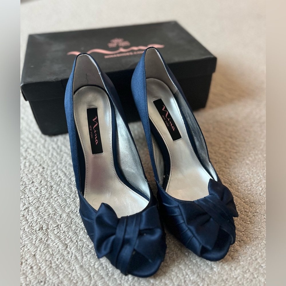 Nina ‘Forbes’ Navy Peep Toe Heels - Size 8.5